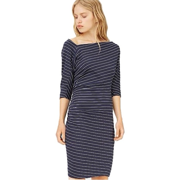 Club Monaco NWT Galora Navy Blue Striped Cotton Modal Dress Size M - Picture 1 of 13